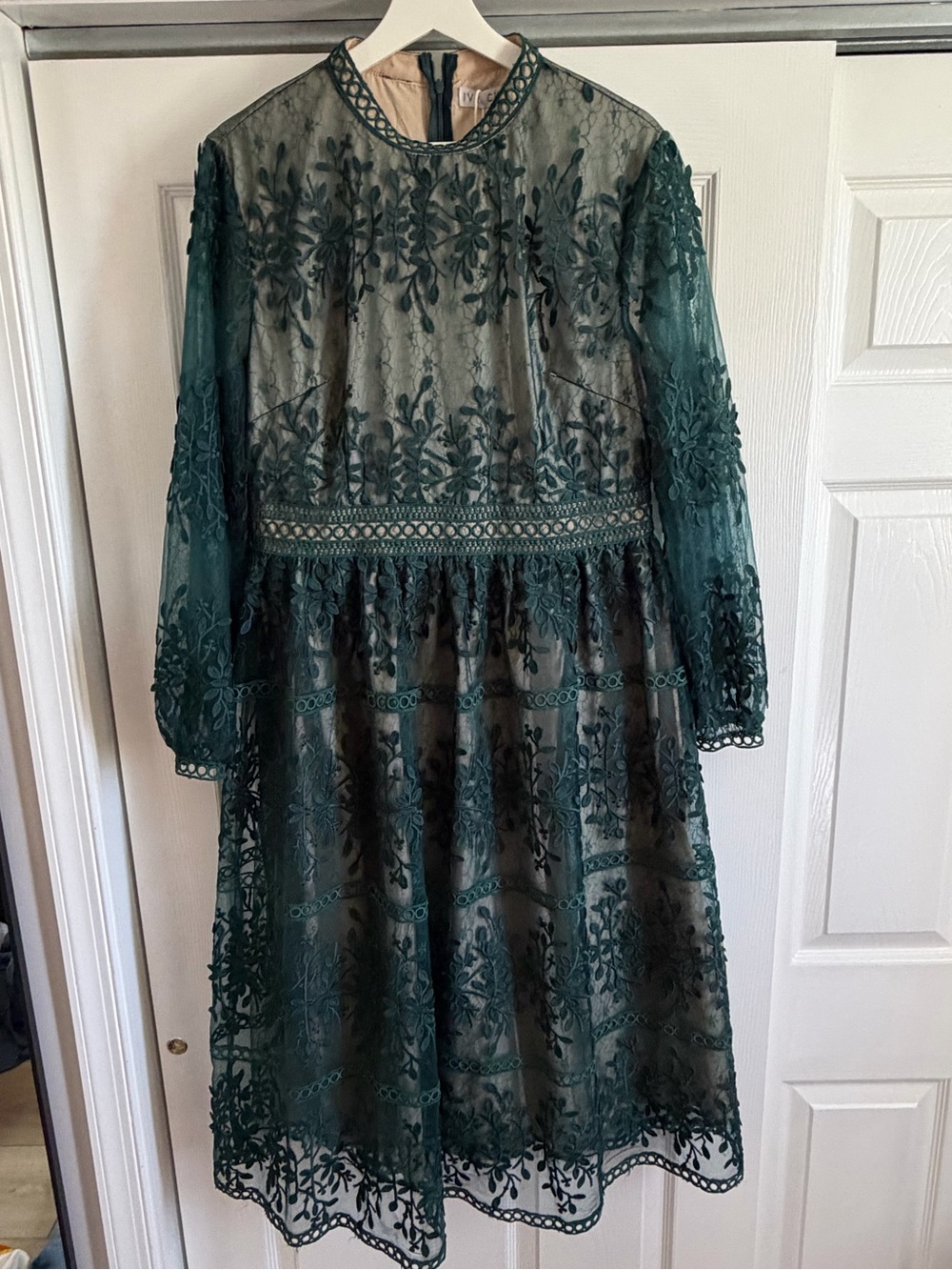 Ivy City Co Green Embroidered Lace Long Sleeve Dress